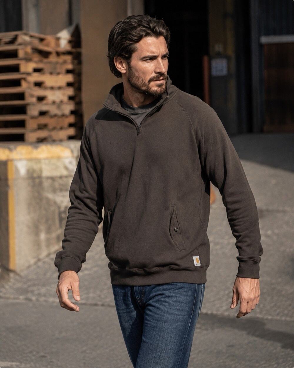 Carhartt Mens 2XL Quarter Zip Pullover 100% Cotton Pocket